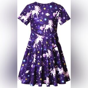 Unicorn Dresses for Girls Summer Swing Short Sleeve Casual Clothes for Kids